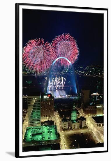 St. Louis Gateway Arch with Fireworks-null-Framed Premium Photographic Print