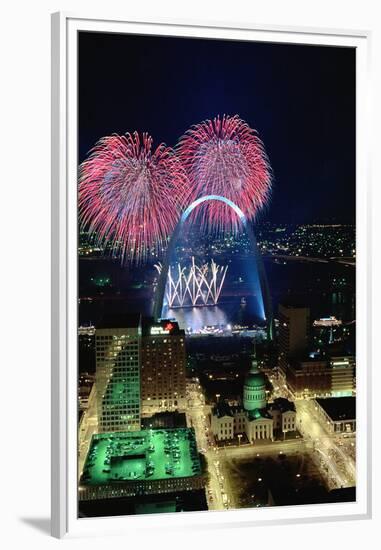 St. Louis Gateway Arch with Fireworks-null-Framed Premium Photographic Print