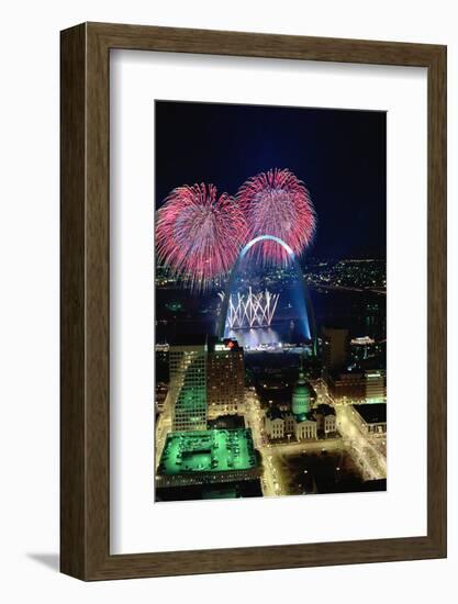 St. Louis Gateway Arch with Fireworks-null-Framed Photographic Print