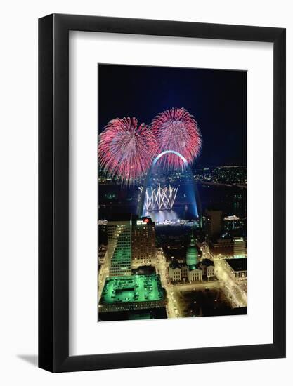 St. Louis Gateway Arch with Fireworks-null-Framed Photographic Print
