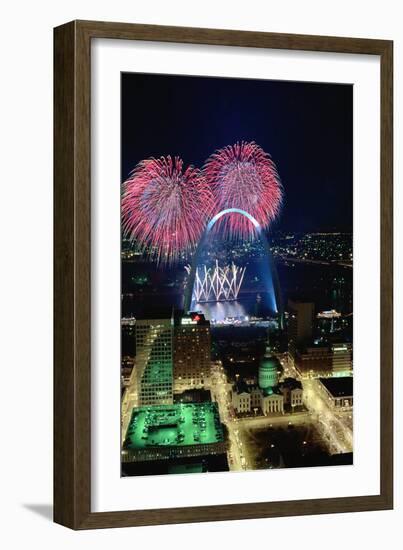 St. Louis Gateway Arch with Fireworks-null-Framed Photographic Print