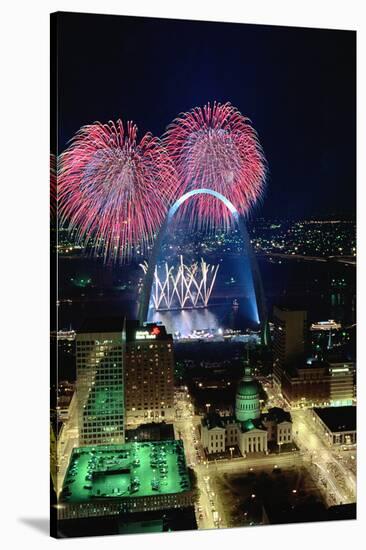 St. Louis Gateway Arch with Fireworks-null-Stretched Canvas