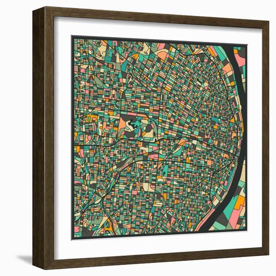 St. Louis Map-Jazzberry Blue-Framed Art Print