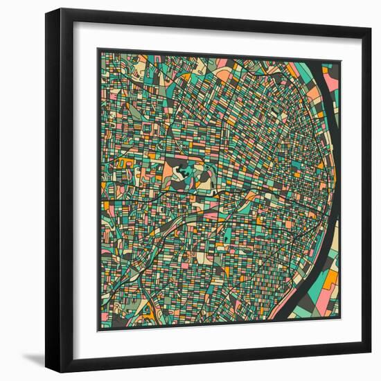 St. Louis Map-Jazzberry Blue-Framed Art Print