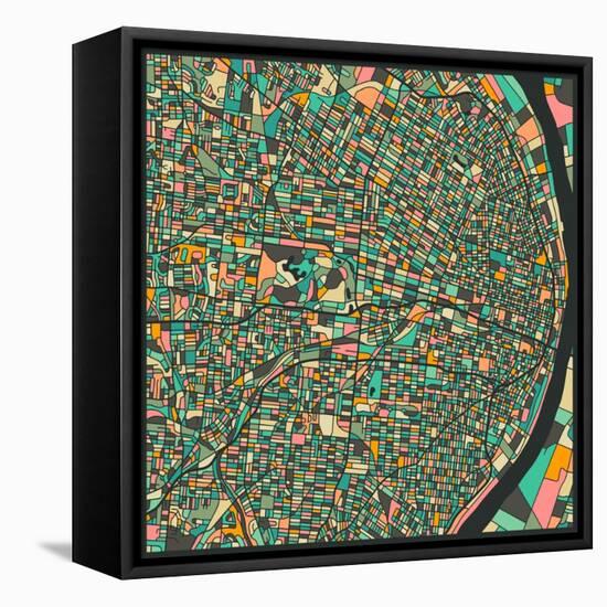 St. Louis Map-Jazzberry Blue-Framed Stretched Canvas