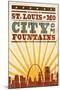 St. Louis, Missouri - Skyline and Sunburst Screenprint Style-Lantern Press-Mounted Art Print