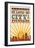 St. Louis, Missouri - Skyline and Sunburst Screenprint Style-Lantern Press-Framed Art Print