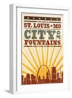 St. Louis, Missouri - Skyline and Sunburst Screenprint Style-Lantern Press-Framed Art Print