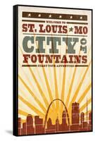 St. Louis, Missouri - Skyline and Sunburst Screenprint Style-Lantern Press-Framed Stretched Canvas