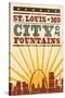 St. Louis, Missouri - Skyline and Sunburst Screenprint Style-Lantern Press-Stretched Canvas