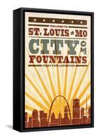 St. Louis, Missouri - Skyline and Sunburst Screenprint Style-Lantern Press-Framed Stretched Canvas