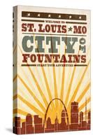 St. Louis, Missouri - Skyline and Sunburst Screenprint Style-Lantern Press-Stretched Canvas