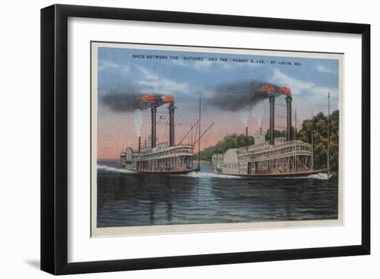 St. Louis, MO - View of Natchez & Robert E. Lee-Lantern Press-Framed Art Print