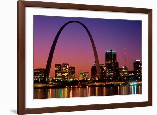 St. Louis skyline and Arch at night, St. Louis, Missouri-null-Framed Photographic Print