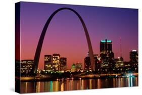 St. Louis skyline and Arch at night, St. Louis, Missouri-null-Stretched Canvas