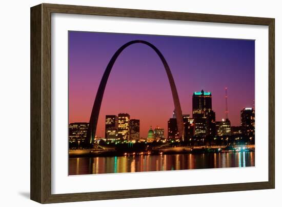 St. Louis skyline and Arch at night, St. Louis, Missouri-null-Framed Photographic Print