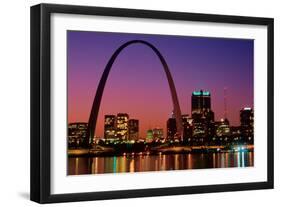 St. Louis skyline and Arch at night, St. Louis, Missouri-null-Framed Photographic Print