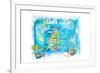 St Lucia Antilles Illustrated Caribbean Travel Map with Highlights of West Indies Island Dream-M. Bleichner-Framed Art Print