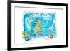 St Lucia Antilles Illustrated Caribbean Travel Map with Highlights of West Indies Island Dream-M. Bleichner-Framed Art Print