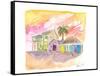 St Lucia Colorful Houses and Sunset-M. Bleichner-Framed Stretched Canvas