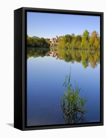 St. Mang Monastery and Basilica Reflected in the River Lech, Fussen, Bavaria (Bayern), Germany-Gary Cook-Framed Stretched Canvas