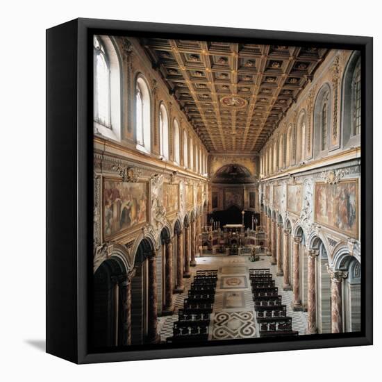St. Mark's Basilica, 336, 4th c. Interior view of nave toward alter, Rome, Italy-null-Framed Stretched Canvas