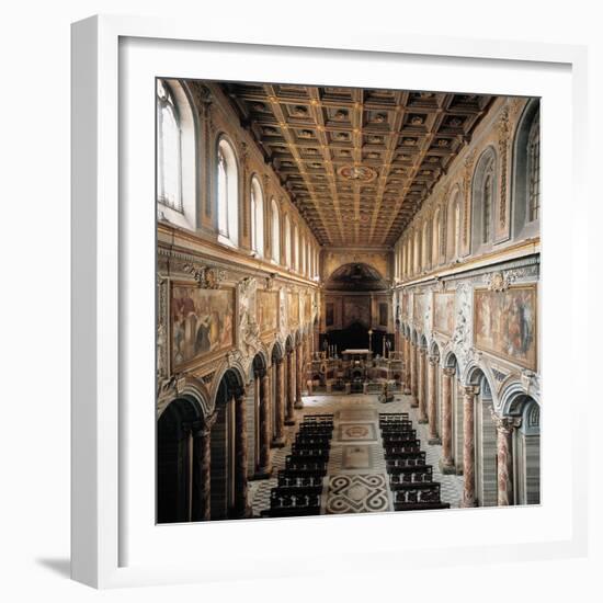 St. Mark's Basilica, 336, 4th c. Interior view of nave toward alter, Rome, Italy-null-Framed Art Print