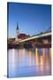 St Martin's Cathedral and New Bridge at Dusk, Bratislava, Slovakia-Ian Trower-Stretched Canvas