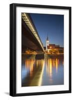 St. Martin's Cathedral and New Bridge over the River Danube at Dusk, Bratislava, Slovakia, Europe-Ian Trower-Framed Photographic Print