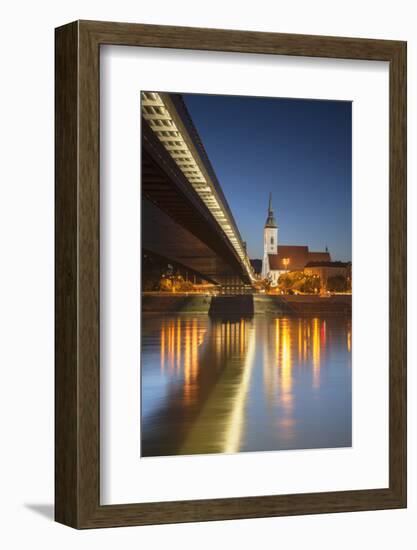 St. Martin's Cathedral and New Bridge over the River Danube at Dusk, Bratislava, Slovakia, Europe-Ian Trower-Framed Photographic Print