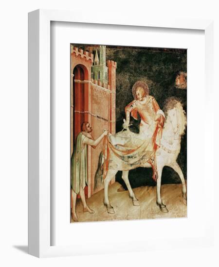 St. Martin Sharing His Cloak with the Beggar, from the Life of St. Martin, 1326-Simone Martini-Framed Premium Giclee Print