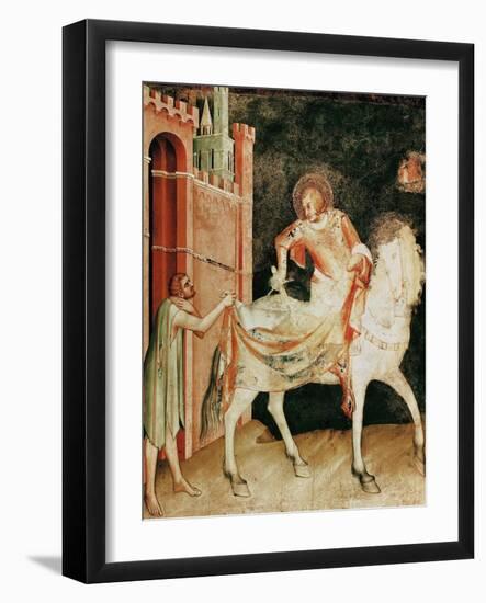 St. Martin Sharing His Cloak with the Beggar, from the Life of St. Martin, 1326-Simone Martini-Framed Giclee Print