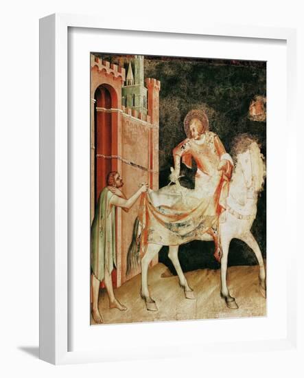 St. Martin Sharing His Cloak with the Beggar, from the Life of St. Martin, 1326-Simone Martini-Framed Giclee Print