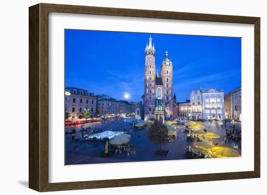 St. Mary's Basilica Illuminated at Twilight, Rynek Glowny (Old Town Square), Krakow, Poland, Europe-Kim Walker-Framed Photographic Print