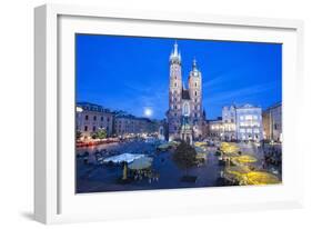 St. Mary's Basilica Illuminated at Twilight, Rynek Glowny (Old Town Square), Krakow, Poland, Europe-Kim Walker-Framed Photographic Print