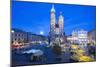 St. Mary's Basilica Illuminated at Twilight, Rynek Glowny (Old Town Square), Krakow, Poland, Europe-Kim Walker-Mounted Photographic Print