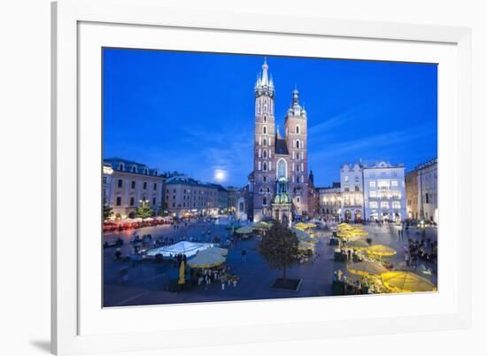 St. Mary's Basilica Illuminated at Twilight, Rynek Glowny (Old Town Square), Krakow, Poland, Europe-Kim Walker-Framed Photographic Print