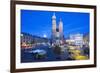 St. Mary's Basilica Illuminated at Twilight, Rynek Glowny (Old Town Square), Krakow, Poland, Europe-Kim Walker-Framed Photographic Print