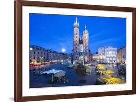 St. Mary's Basilica Illuminated at Twilight, Rynek Glowny (Old Town Square), Krakow, Poland, Europe-Kim Walker-Framed Photographic Print