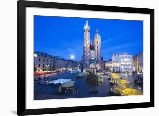 St. Mary's Basilica Illuminated at Twilight, Rynek Glowny (Old Town Square), Krakow, Poland, Europe-Kim Walker-Framed Photographic Print