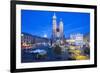 St. Mary's Basilica Illuminated at Twilight, Rynek Glowny (Old Town Square), Krakow, Poland, Europe-Kim Walker-Framed Photographic Print