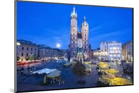 St. Mary's Basilica Illuminated at Twilight, Rynek Glowny (Old Town Square), Krakow, Poland, Europe-Kim Walker-Mounted Photographic Print