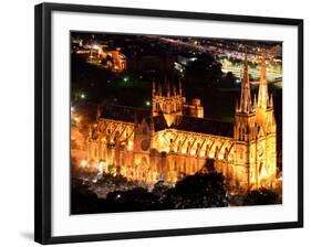 St Mary's Cathedral at Night, Sydney, Australia-David Wall-Framed Photographic Print