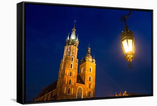 St.Mary's Church on Krakow Market Square in Night Time.-De Visu-Framed Stretched Canvas