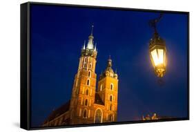 St.Mary's Church on Krakow Market Square in Night Time.-De Visu-Framed Stretched Canvas