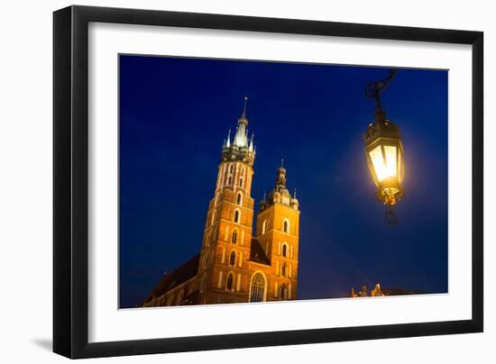 St.Mary's Church on Krakow Market Square in Night Time.-De Visu-Framed Photographic Print