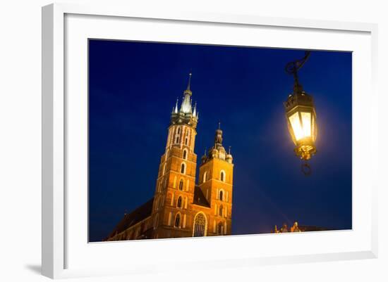 St.Mary's Church on Krakow Market Square in Night Time.-De Visu-Framed Photographic Print