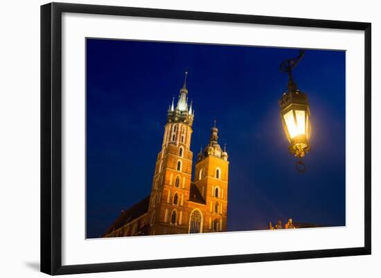 St.Mary's Church on Krakow Market Square in Night Time.-De Visu-Framed Photographic Print