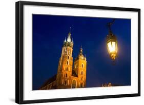 St.Mary's Church on Krakow Market Square in Night Time.-De Visu-Framed Photographic Print