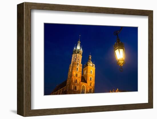 St.Mary's Church on Krakow Market Square in Night Time.-De Visu-Framed Photographic Print